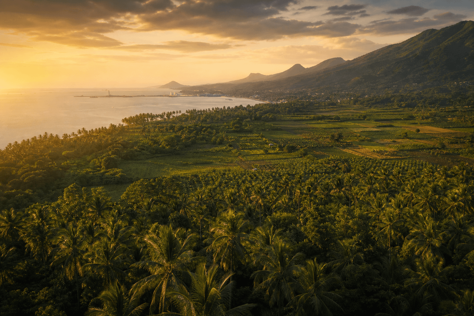 Coconut groves and agricultural landscape in Sulawesi, Indonesia