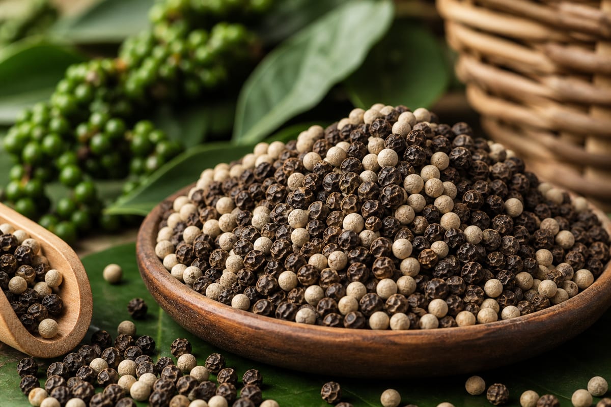 Sorted black and white peppercorns for export